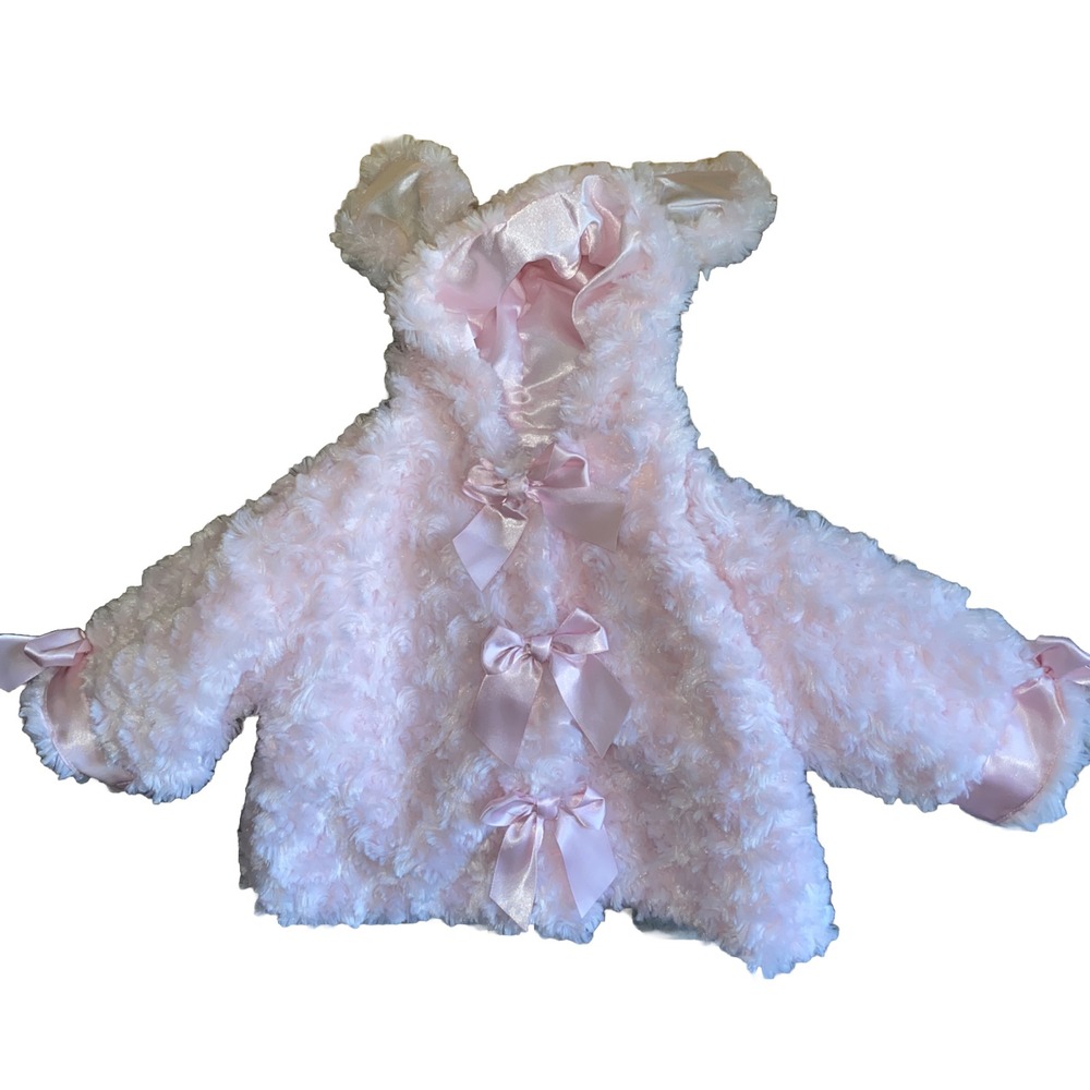 Bearington Baby Bunny Jacket Chenille Pink Bows Bunny Ears Tail Satin  6-12 Mth